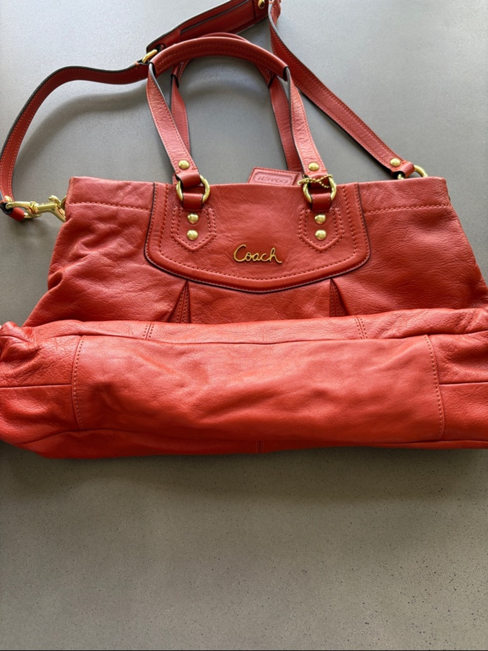 Coach Burnt Orange Leather Ashley Carryall Purse - Picture 14 of 17